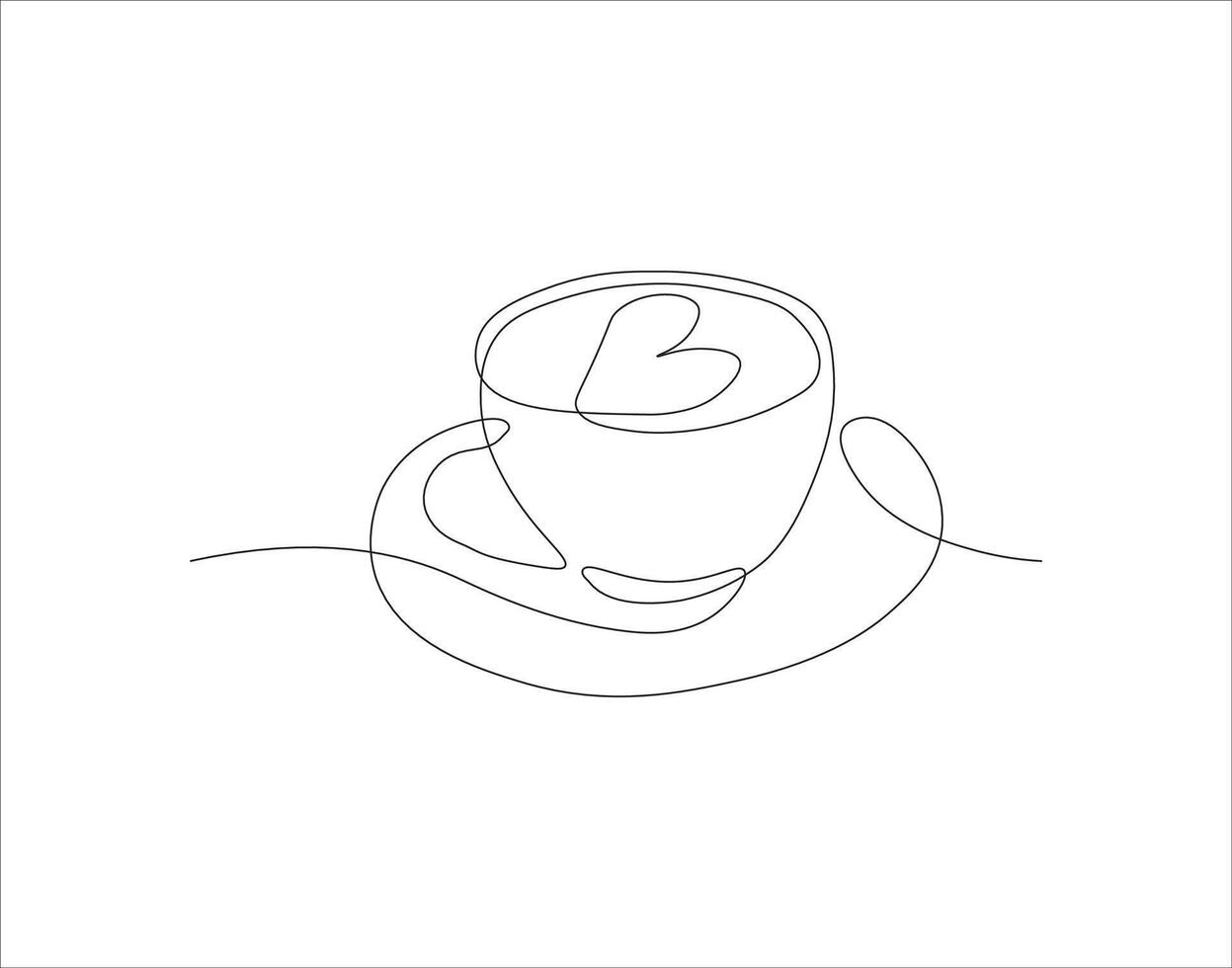 Continuous Line Drawing Of Cup Of Coffee. One Line Of Coffee. A Cup Of Coffee Continuous Line Art. Editable Outline. vector