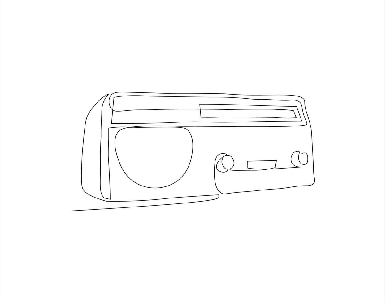 continuo línea dibujo de antiguo pasado de moda término análogo radio cinta. uno línea de radio cinta. radio cinta continuo línea Arte. editable describir. vector