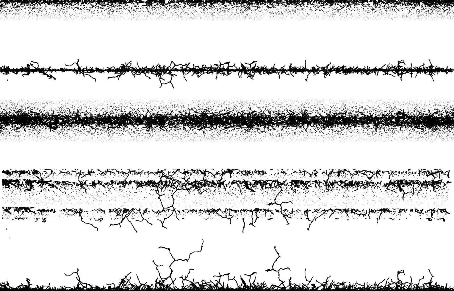 un conjunto de cuatro diferente texturas con diferente patrones cerca cable, Clásico puntiagudo cable Esgrima frontera negro y blanco, un mordaz cable cerca con grunge efecto, vector