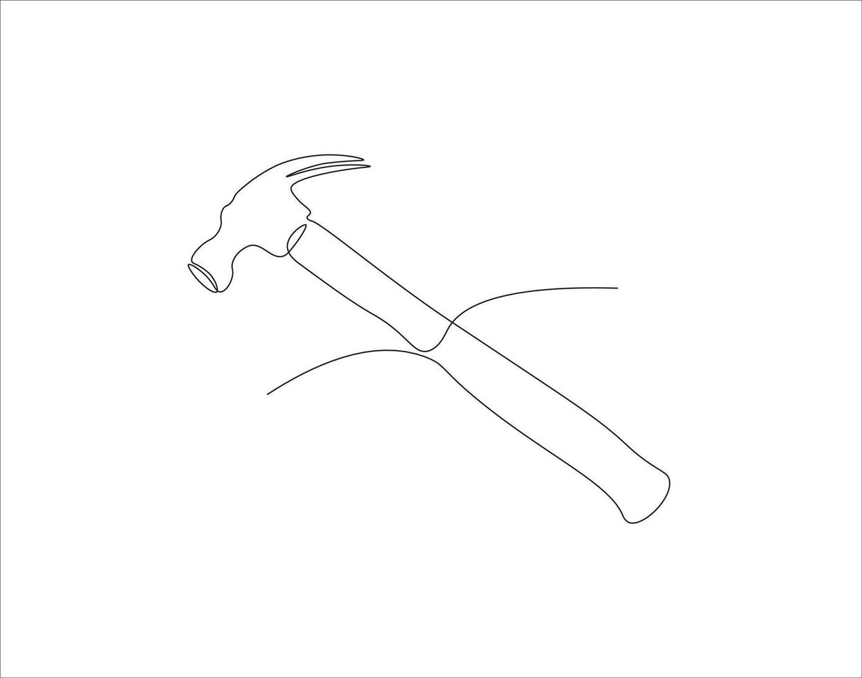 Continuous Line Drawing Of Hammer. One Line Of Hammer. Hammer Continuous Line Art. Editable Outline. vector