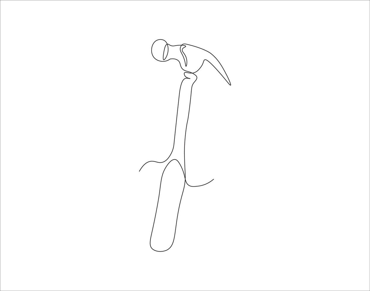 Continuous Line Drawing Of Hammer. One Line Of Hammer. Hammer Continuous Line Art. Editable Outline. vector