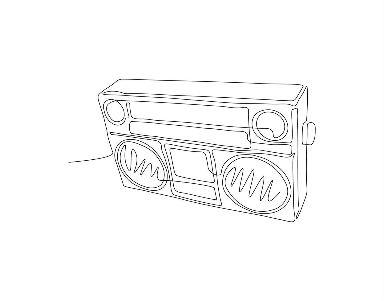continuo línea dibujo de antiguo pasado de moda término análogo radio cinta. uno línea de radio cinta. radio cinta continuo línea Arte. editable describir. vector