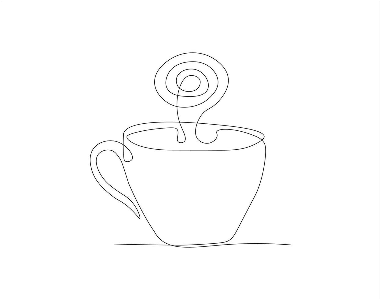 Continuous Line Drawing Of Cup Of Coffee. One Line Of Coffee. A Cup Of Coffee Continuous Line Art. Editable Outline. vector