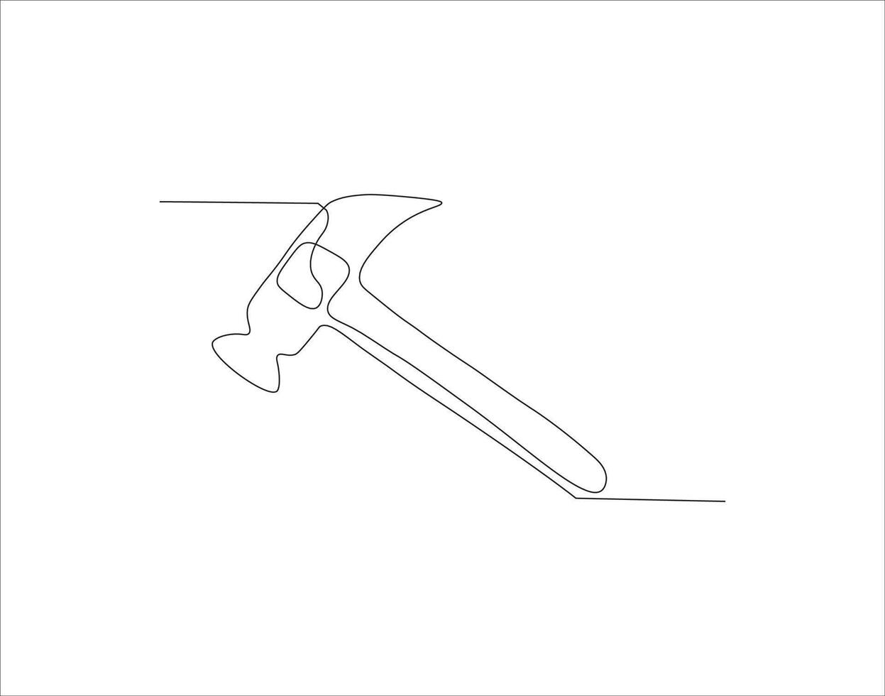 Continuous Line Drawing Of Hammer. One Line Of Hammer. Hammer Continuous Line Art. Editable Outline. vector