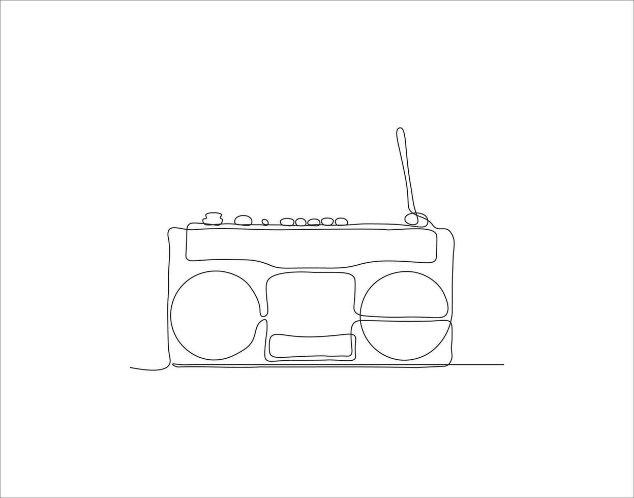 continuo línea dibujo de antiguo pasado de moda término análogo radio cinta. uno línea de radio cinta. radio cinta continuo línea Arte. editable describir. vector