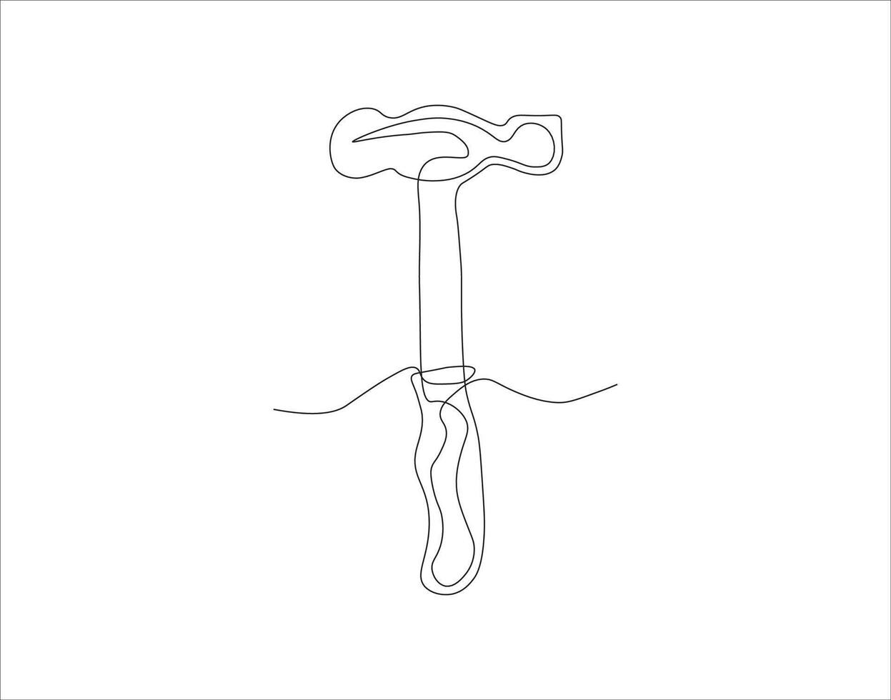 Continuous Line Drawing Of Hammer. One Line Of Hammer. Hammer Continuous Line Art. Editable Outline. vector