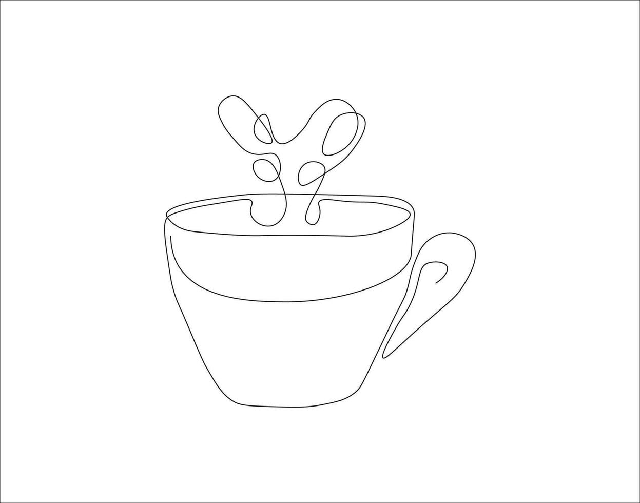Continuous Line Drawing Of Cup Of Coffee. One Line Of Coffee. A Cup Of Coffee Continuous Line Art. Editable Outline. vector