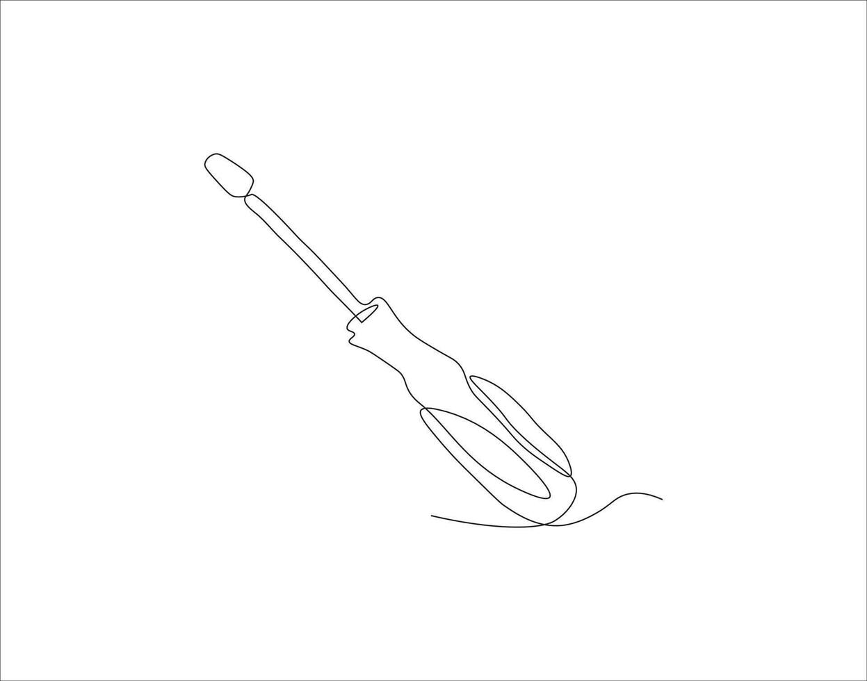 Continuous Line Drawing Of Screwdriver. One Line Of Screwdriver. Screwdriver Continuous Line Art. Editable Outline. vector