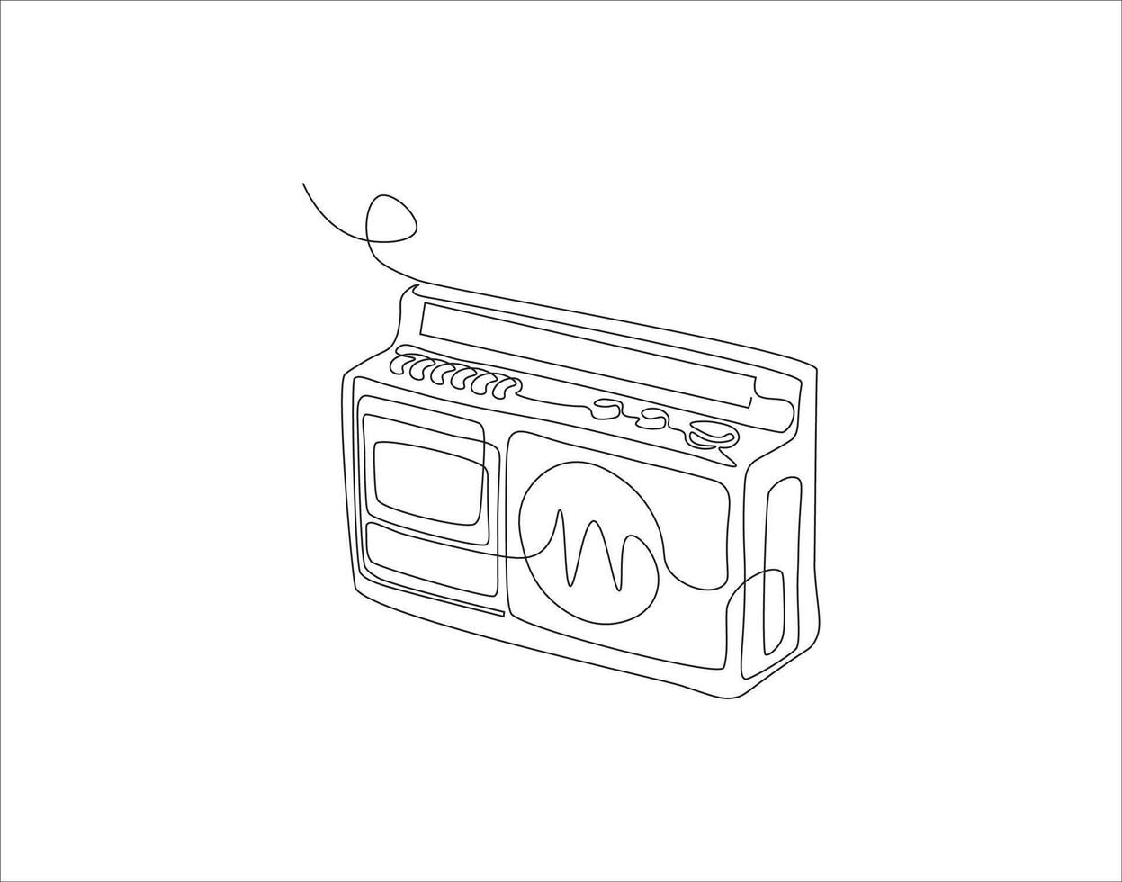 Continuous Line Drawing Of Old Fashioned Analog Radio Tape. One Line Of Radio Tape. Radio Tape Continuous Line Art. Editable Outline. vector