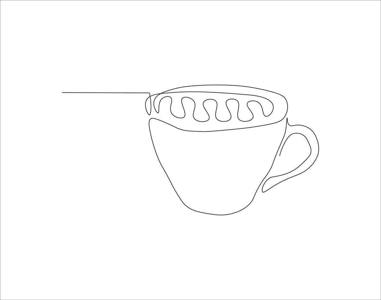 Continuous Line Drawing Of Cup Of Coffee. One Line Of Coffee. A Cup Of Coffee Continuous Line Art. Editable Outline. vector