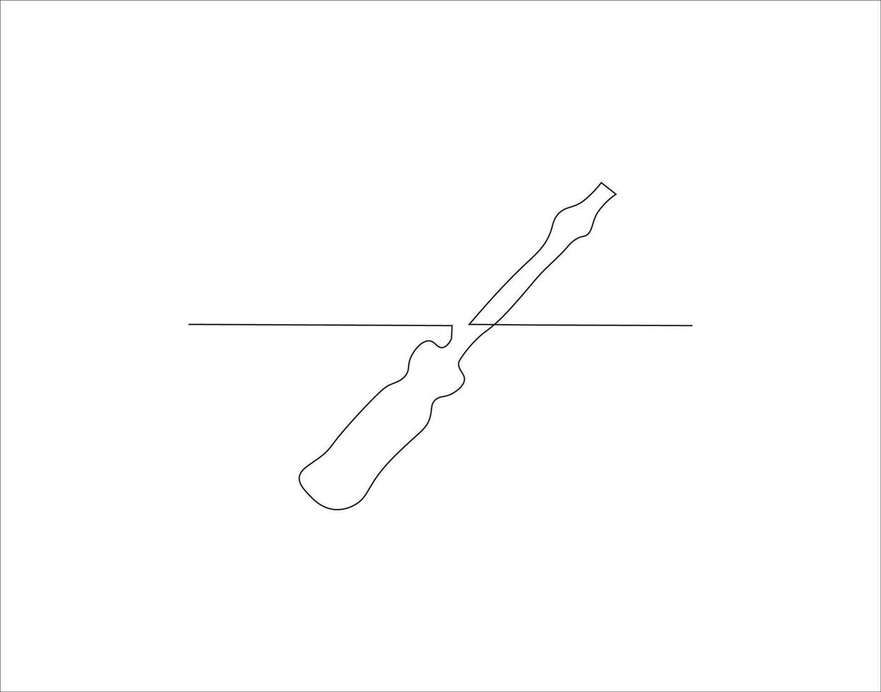 Continuous Line Drawing Of Screwdriver. One Line Of Screwdriver. Screwdriver Continuous Line Art. Editable Outline. vector