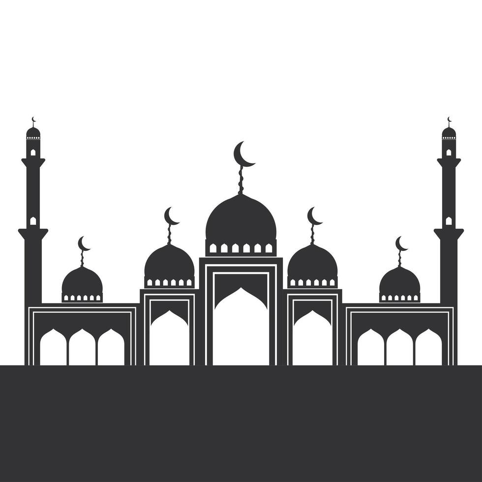 Beautiful Magnificent Mosque Silhouette Design. White Background. A Place to Pray. Holy Place. vector