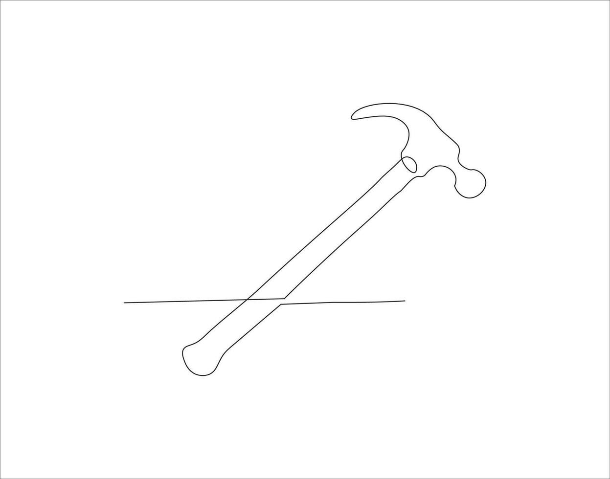 Continuous Line Drawing Of Hammer. One Line Of Hammer. Hammer Continuous Line Art. Editable Outline. vector