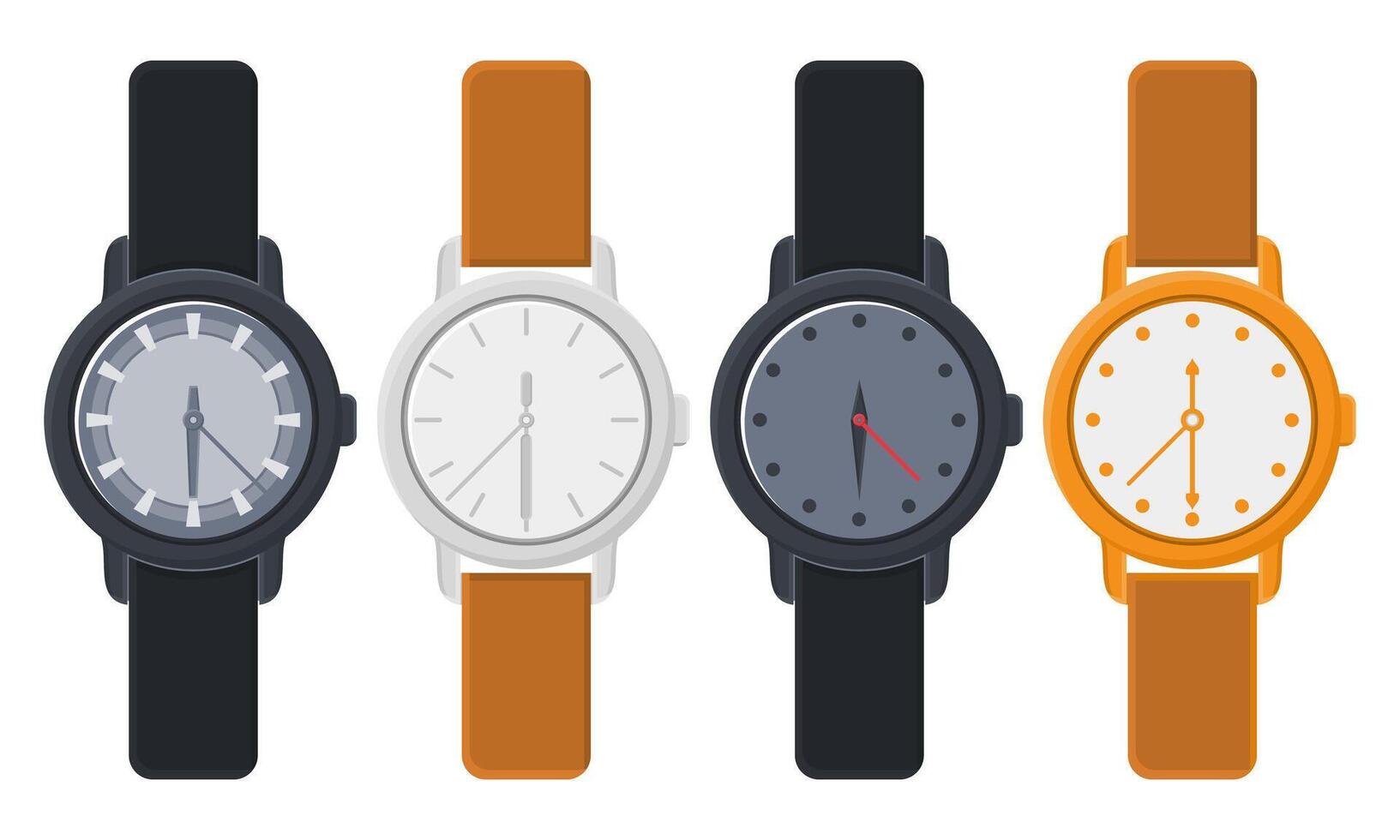 reloj icono recopilación. negro, blanco, y oro. término análogo relojes. hombres casual negocio mirar. vector