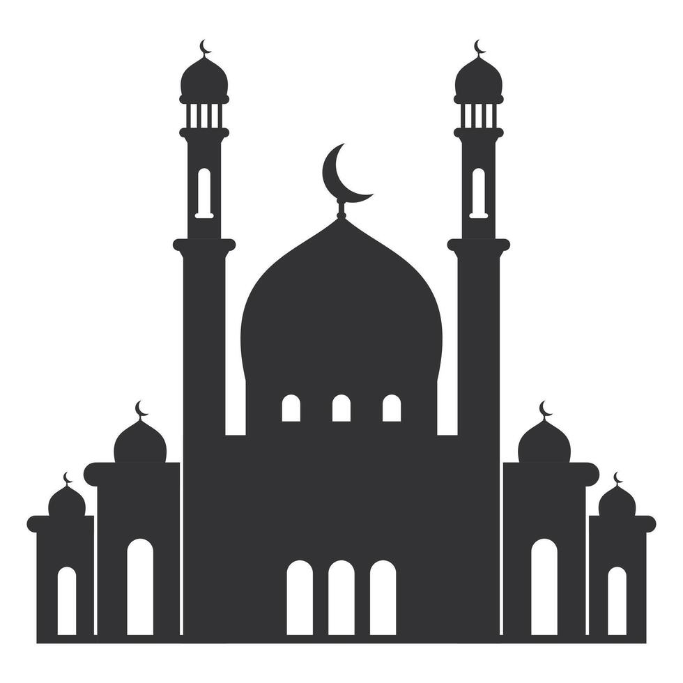 Beautiful Silhouette of the Mosque at Night. Magnificent Place. Illustration of an Islamic Mosque. vector