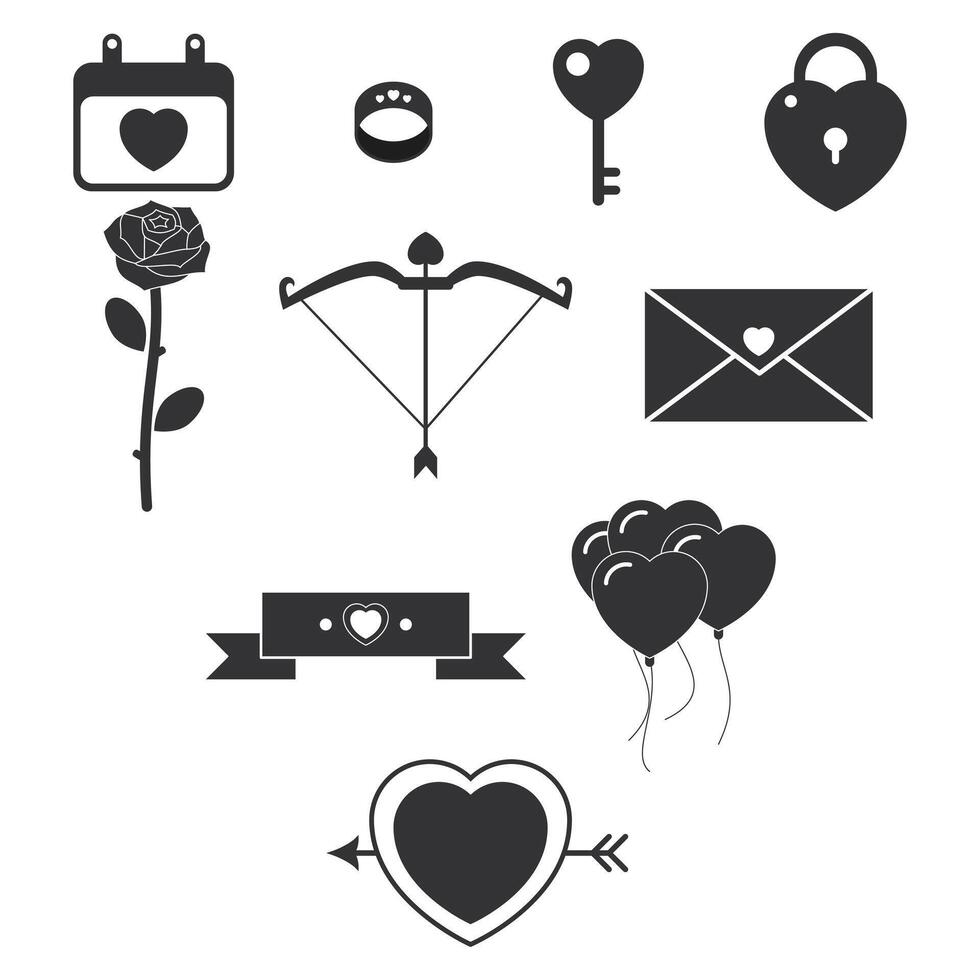 Collection of Romantic Heart Silhouettes. Suitable for content on Valentine's Day. vector