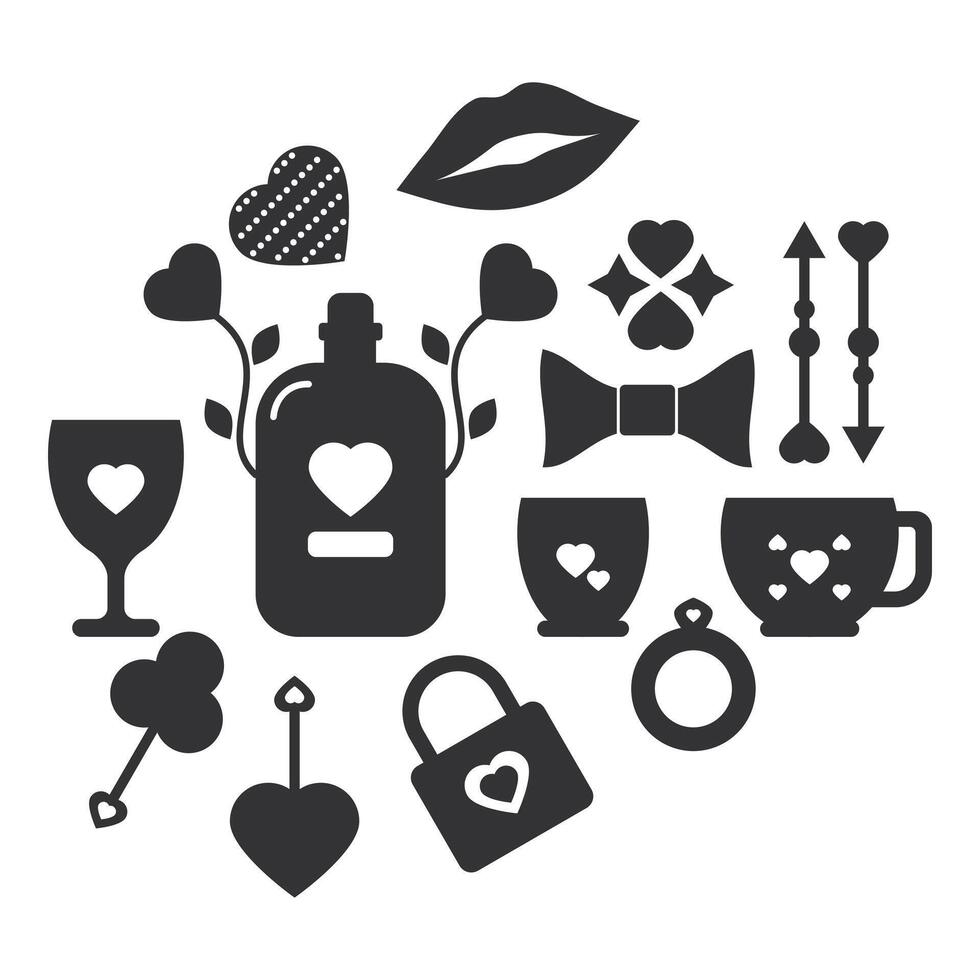 Valentine's Day Silhouette Vector Design. Collection of romantic elements.