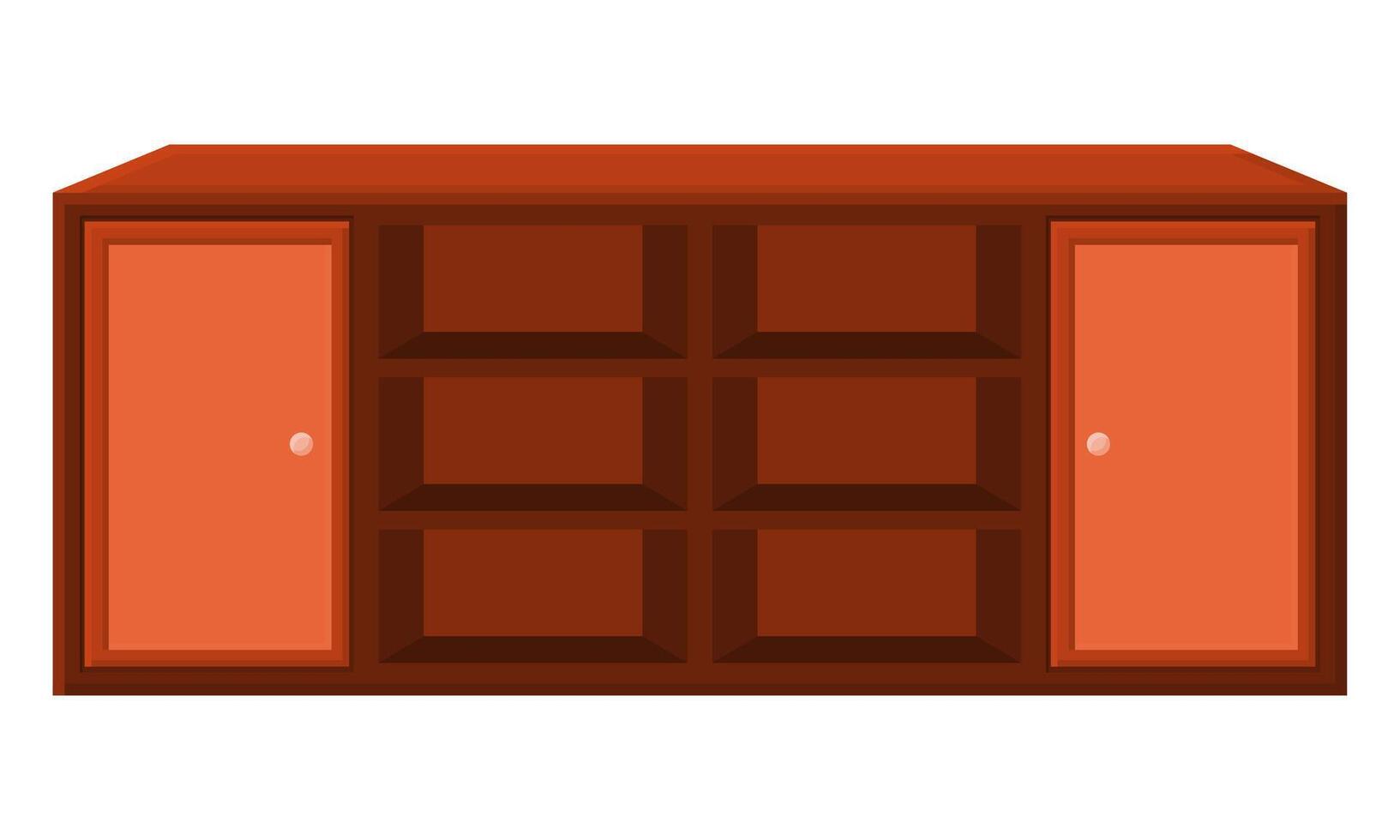 Empty Wooden Shelf Vector Design. Shelves for Books. Shelves with Drawers. Vector Illustration.