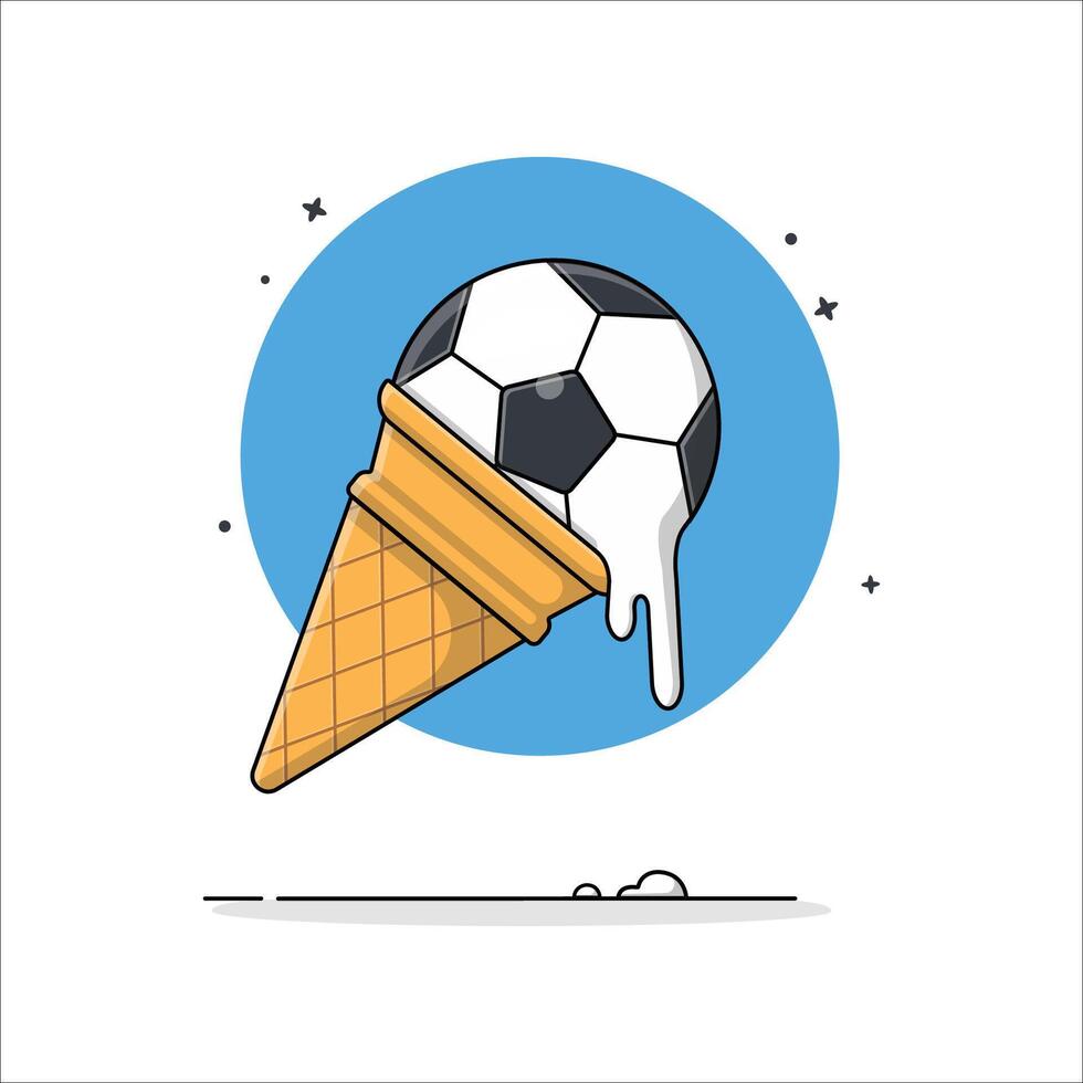 Melting Football Cone Ice Cream  Vector Illustration. Food Object Concept Design