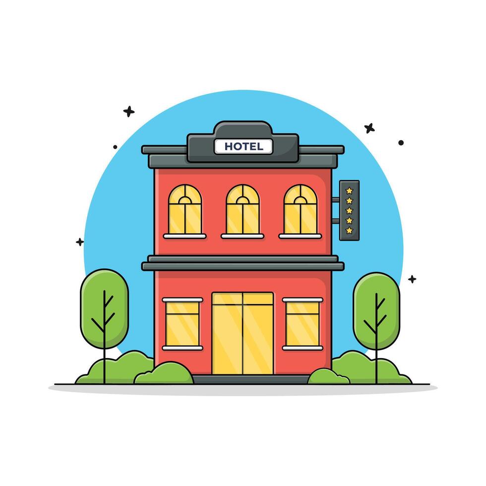 Flat Hotel Building Vector Illustration. Hotel Service Concept Design