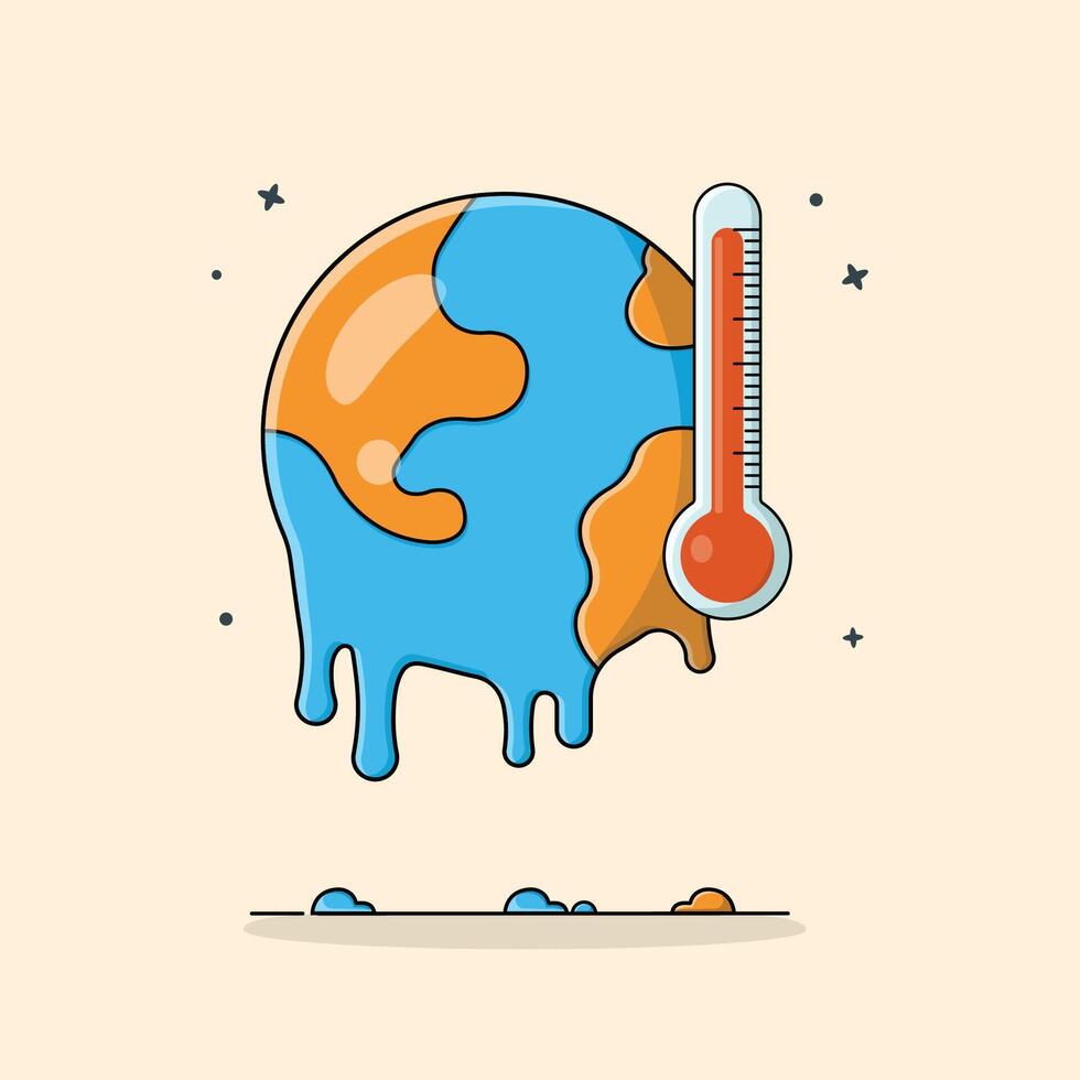 Melting Globe and Thermometer Vector Illustration. Global Warming Concept Design