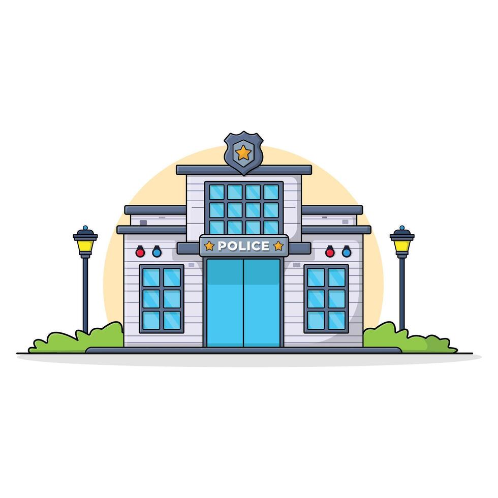 Police Station Building Vector Illustration. Police Department Service Concept Design