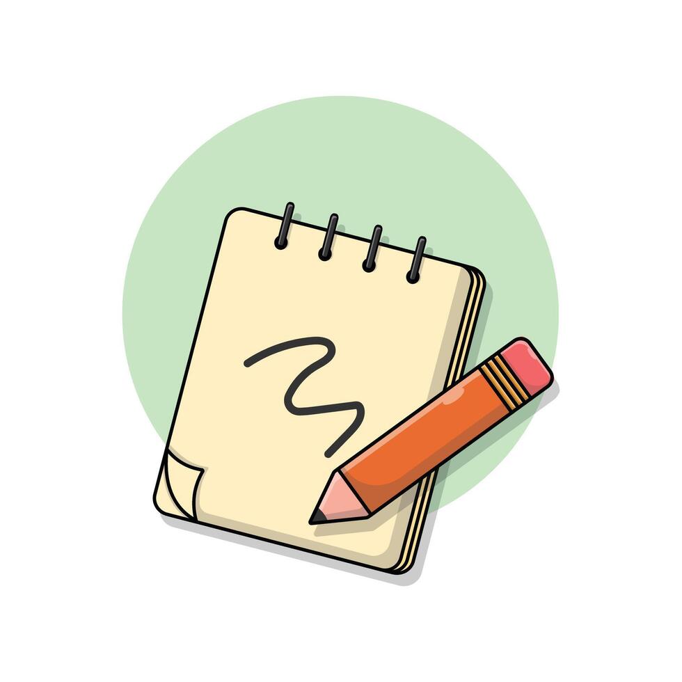Notepad and Pencil Stationery Vector Illustration. School Objects Concept Design