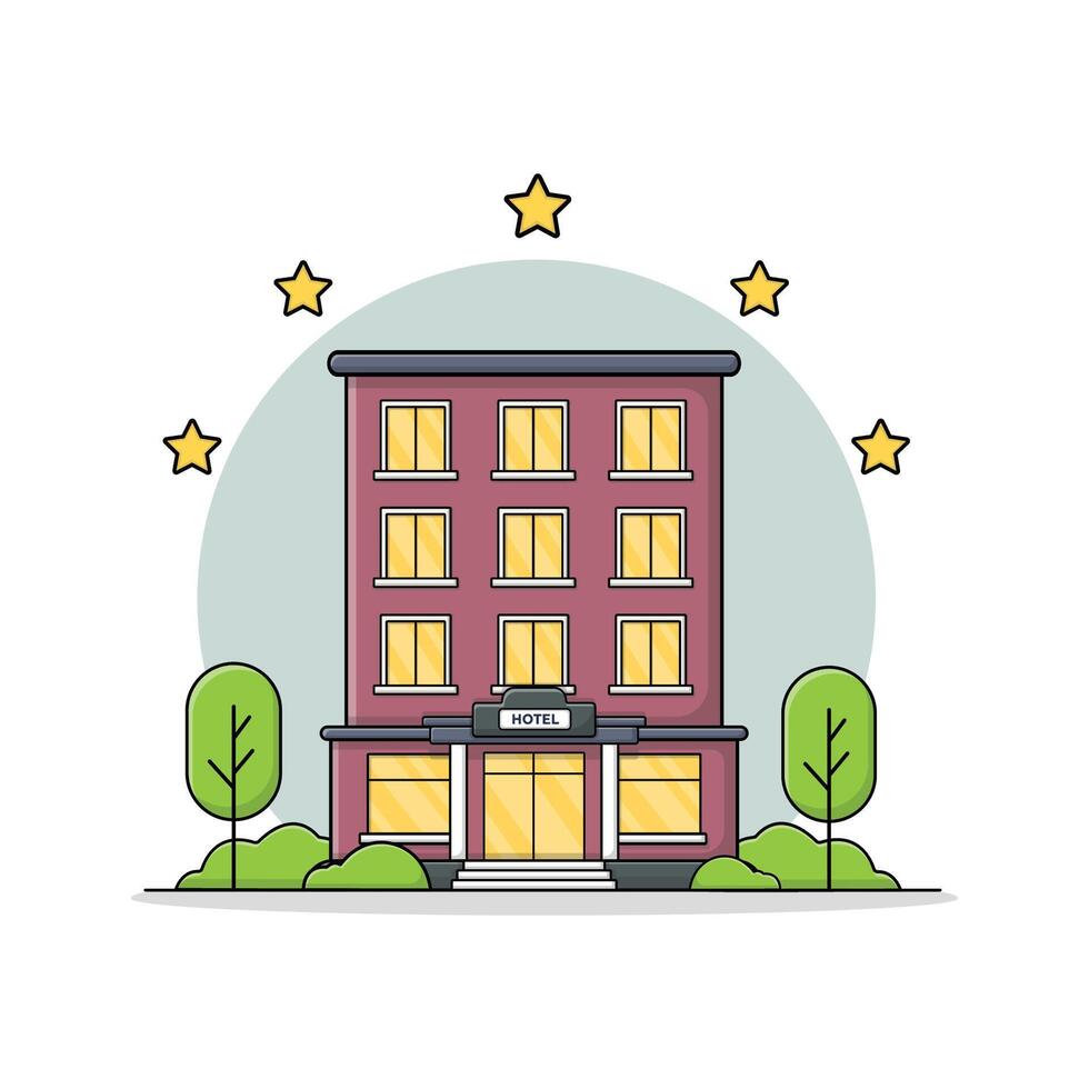 Five Star Hotel Building Vector Illustration. Hotel Service Concept Design