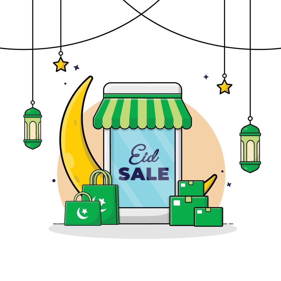 Eid Sale Vector Illustration Social Media Post Template