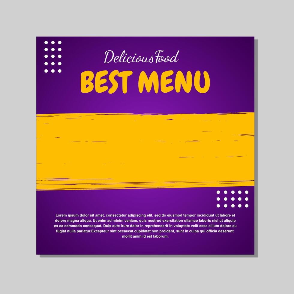 social media post template design in purple and yellow abstract style for food and drink promotions. vector