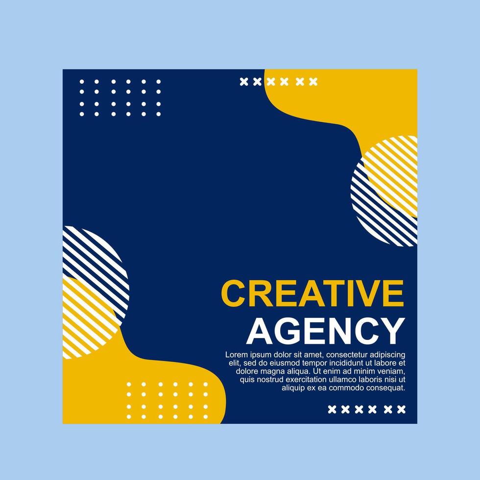 social media post template design in blue and yellow for creative agencies. vector