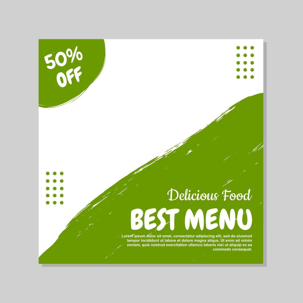 social media post template design in green and white abstract style for food and drink promotions. vector