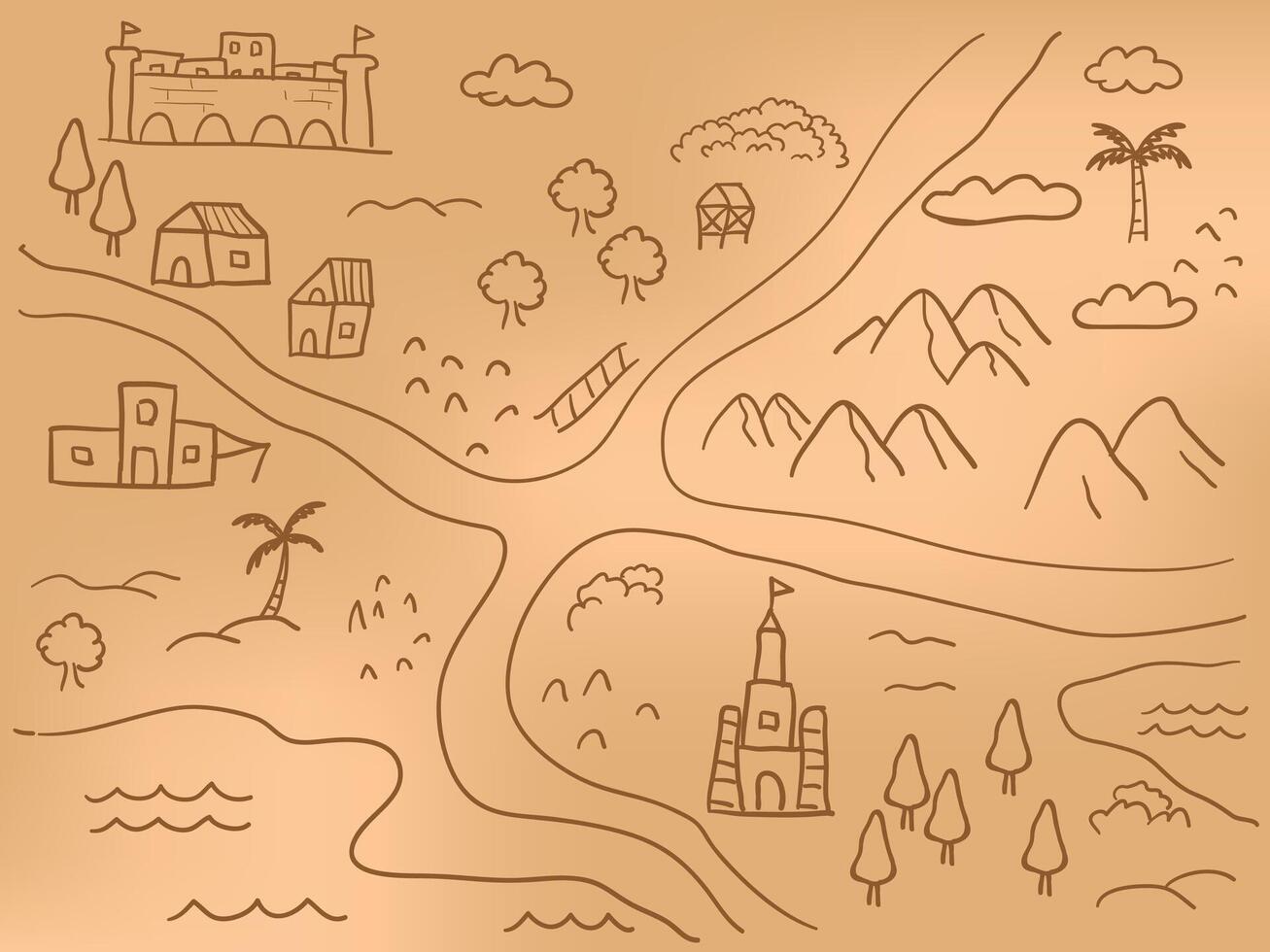 Hand drawn map of village. doodle urban fantasy map vector