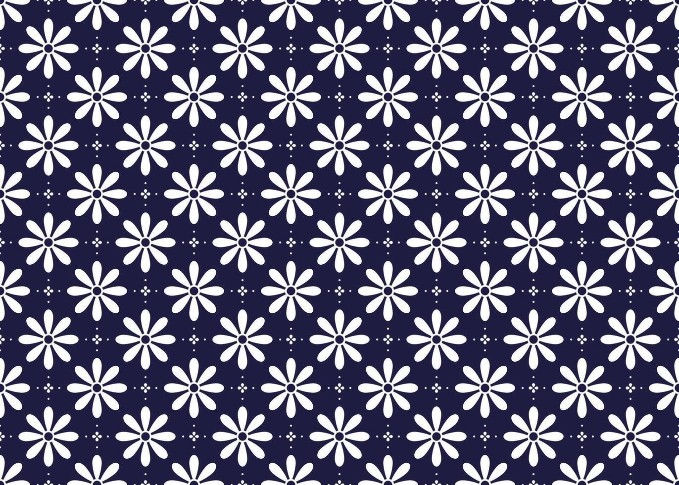 símbolo geométrico blanco flores diseño en oscuro azul antecedentes sin costura tela étnico modelo para paño alfombra fondo de pantalla envase etc. vector