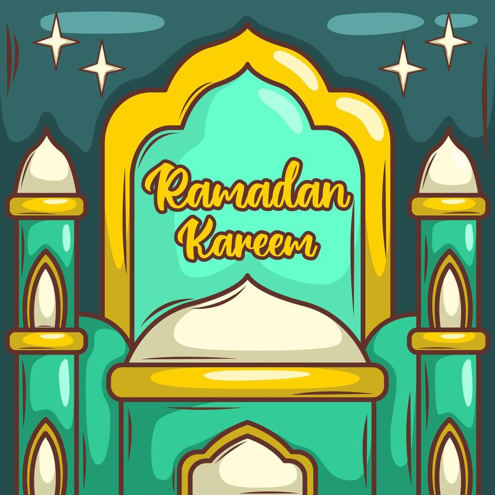 Ramadán kareem con dibujos animados islámico ilustración ornamento vector