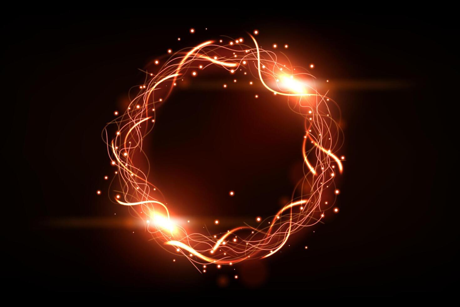 Orange Circle Lightning Ring with Sparks Effect, Vector Illustration