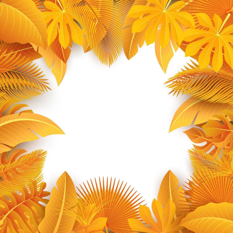 Sign with Text Space of Turn Yellow Tropical Leaves. Suitable For Nature Concept, Vacation, and Autumn, Vector Illustration
