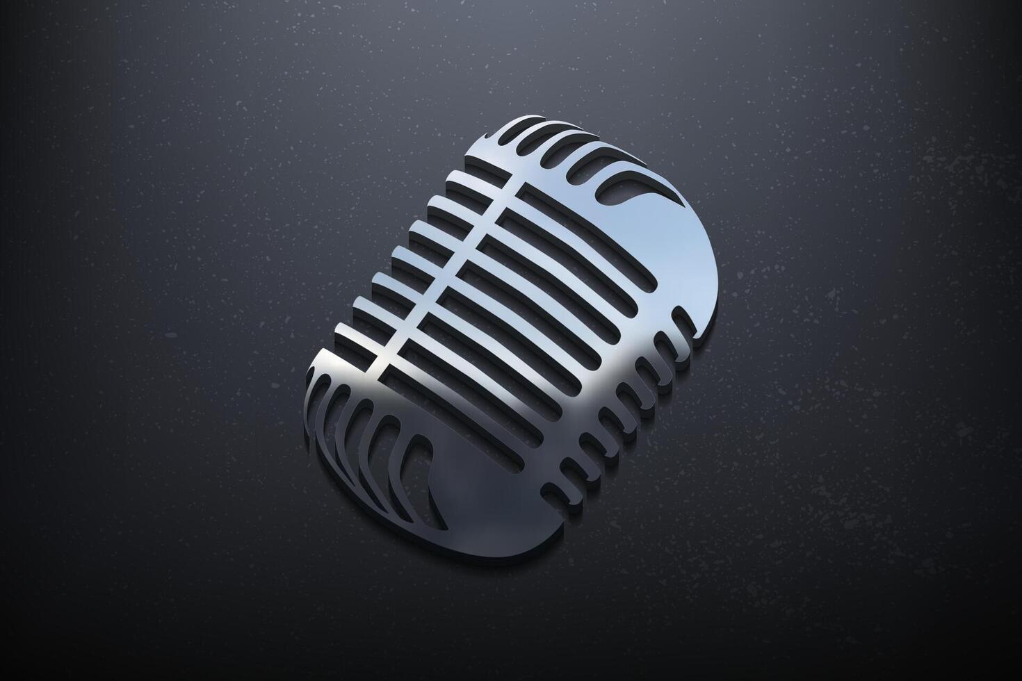 Old Microphone 3D Logo Design, Shiny Mockup Logo with Textured Wall. Realistic Vector, Vector Illustration