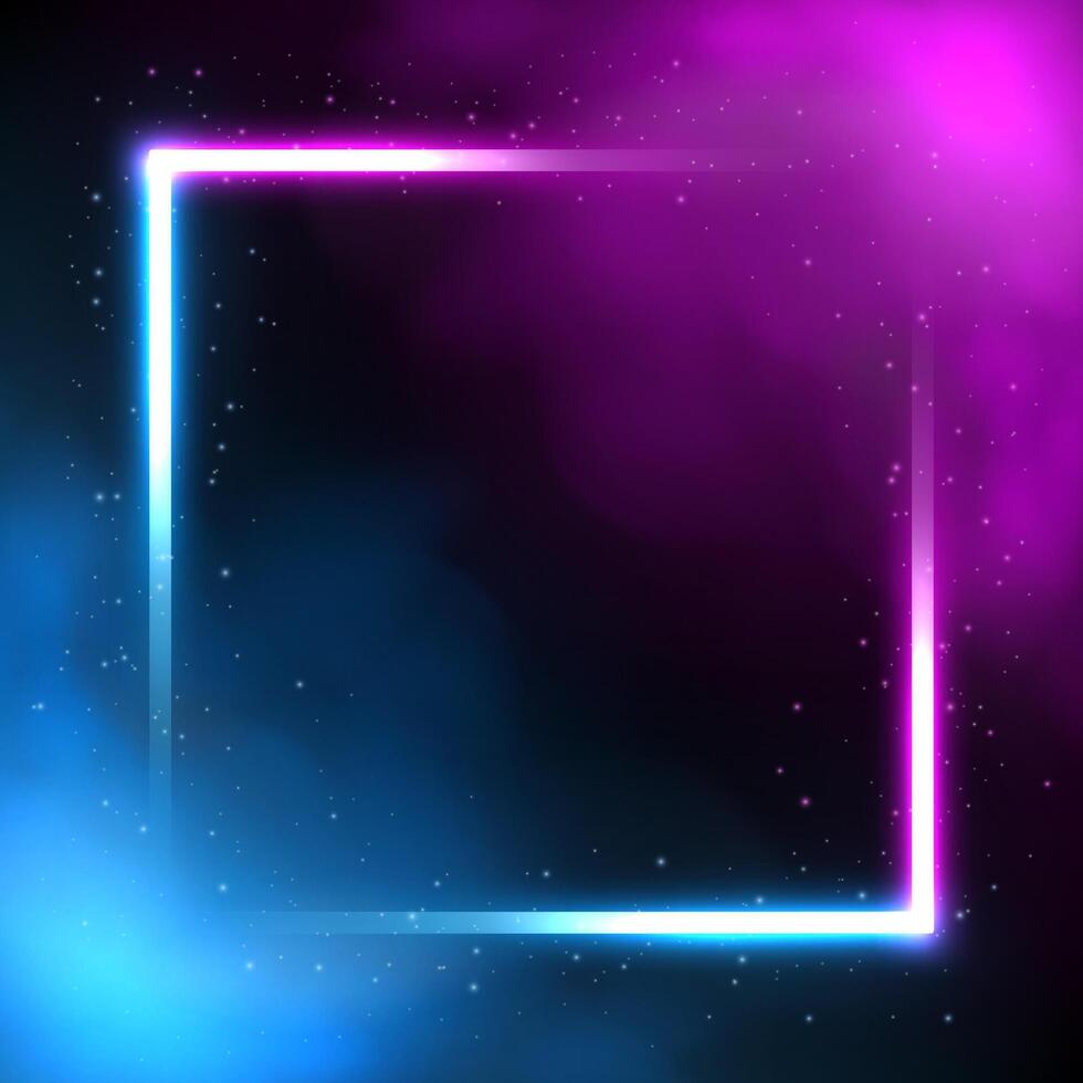Glowing Square Neon Lighting Frame, Futuristic background with Smoke, Vector Illustration