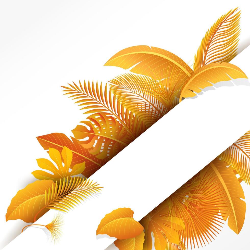 Sign with Text Space of Turn Yellow Tropical Leaves. Suitable For Nature Concept, Vacation, and Autumn, Vector Illustration