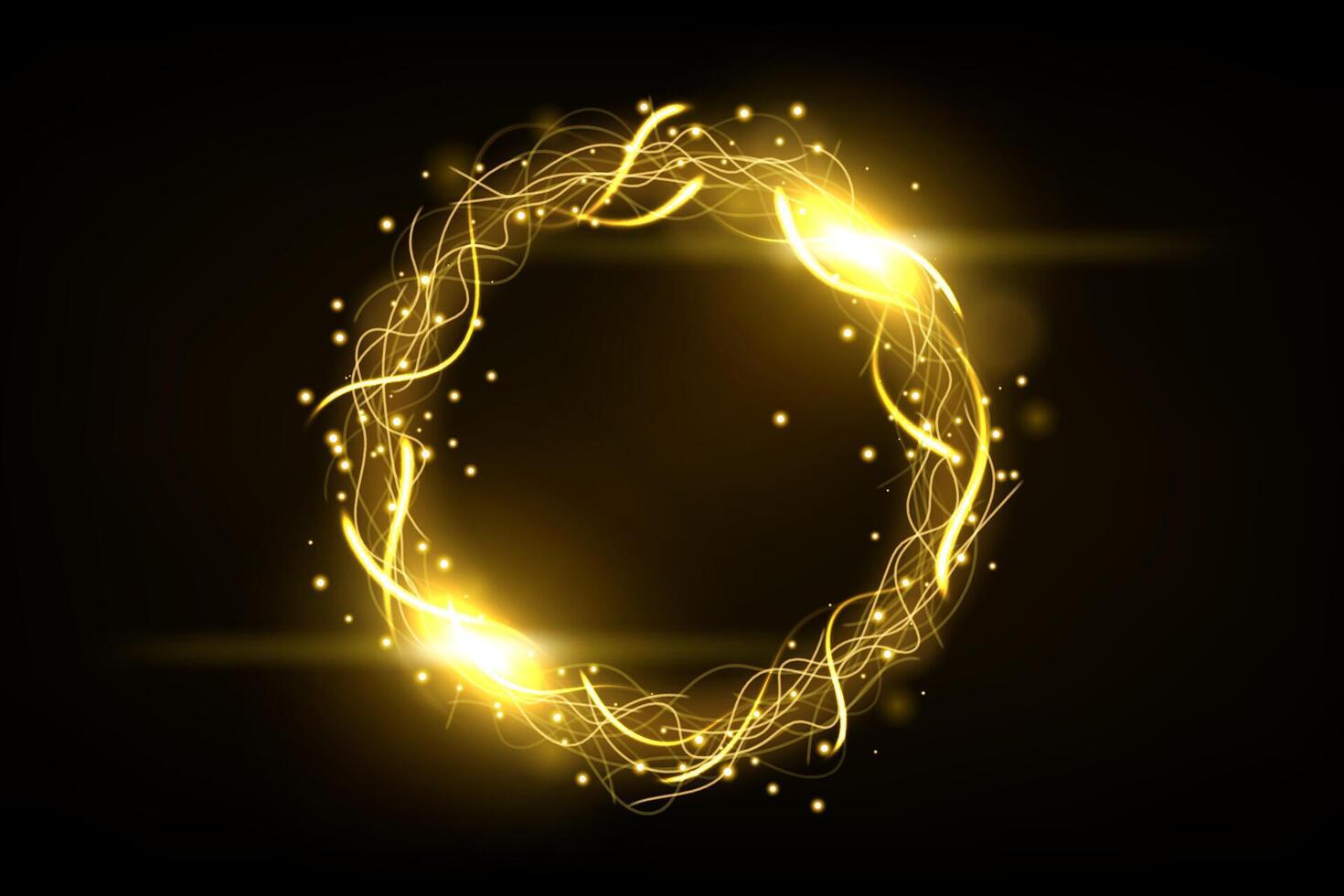 Yellow circle lightning ring with sparks effect, Widescreen Vector Illustration