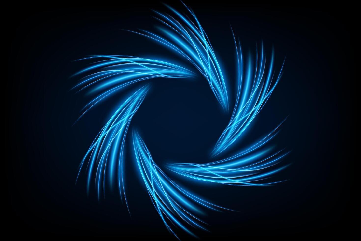 Blue Twirl Light Circle Effect on Dark Background, Vector Illustration