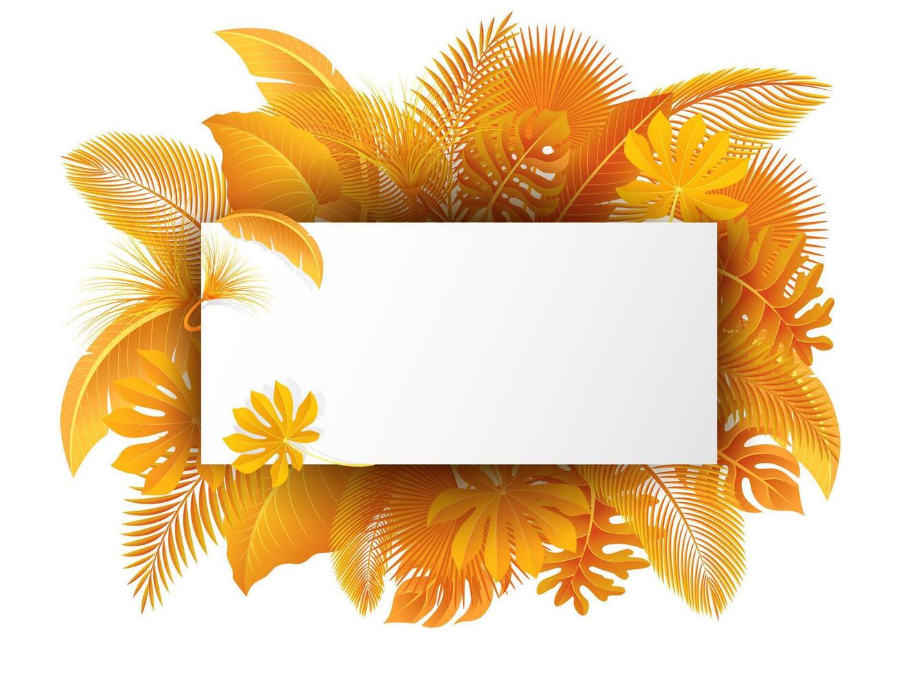 Sign with Text Space of Turn Yellow Tropical Leaves. Suitable For Nature Concept, Vacation, and Autumn, Vector Illustration
