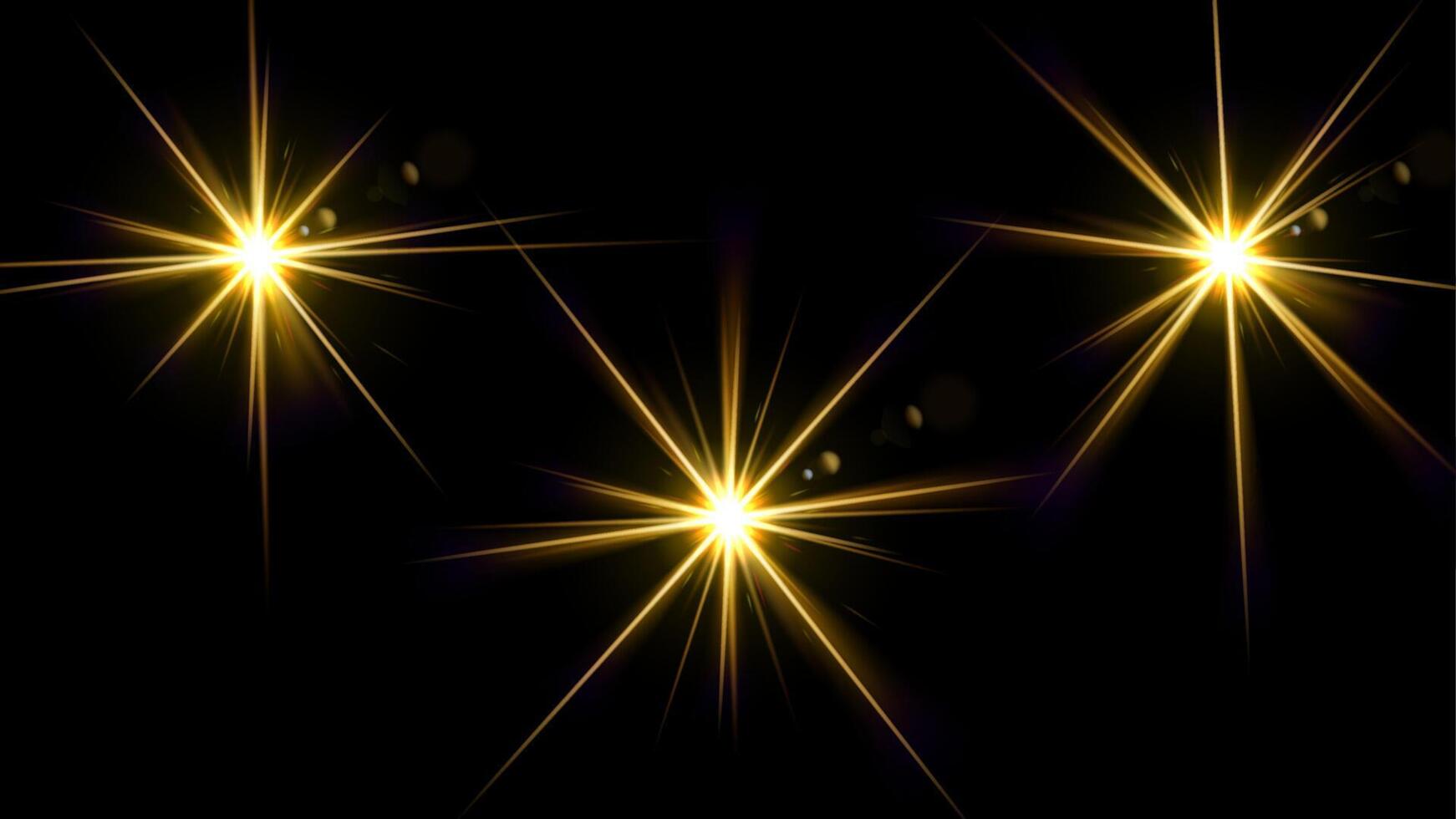 Gold Lights Scene Set on Dark Background, Vector Illustration