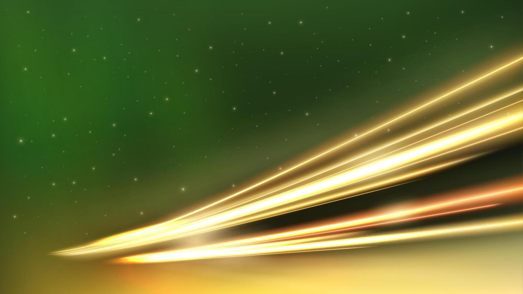 oro ligero caminos con verde Aurora, largo hora exposición movimiento difuminar efecto, vector ilustración