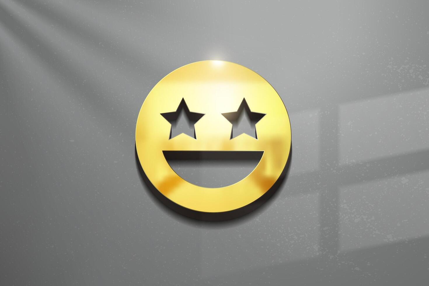 Smile Emoticon 3D Logo Design, Shiny Mockup Logo with Textured Wall. Realistic Vector, Vector Illustration