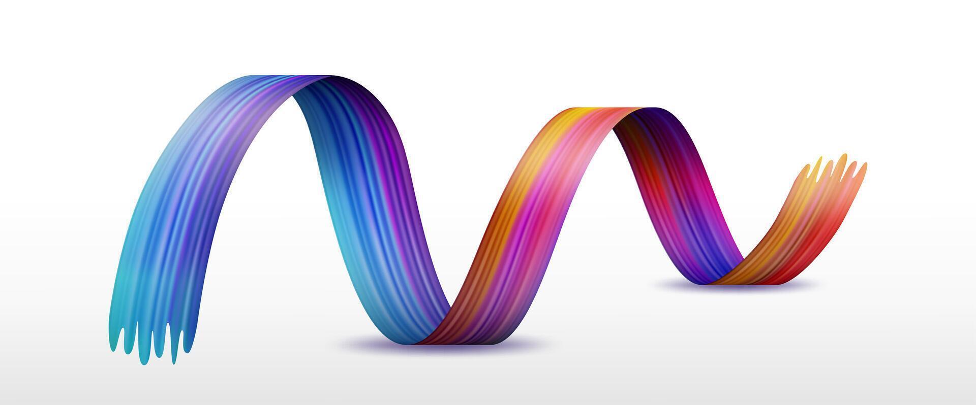 Waving Multicolor Gradient Ribbon, Brushstroke Texture, Vector Illustration