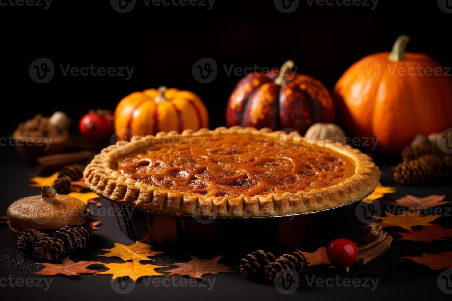 AI generated Delicious pumpkin pie for restaurant menu with space for text - thanksgiving day, halloween photo