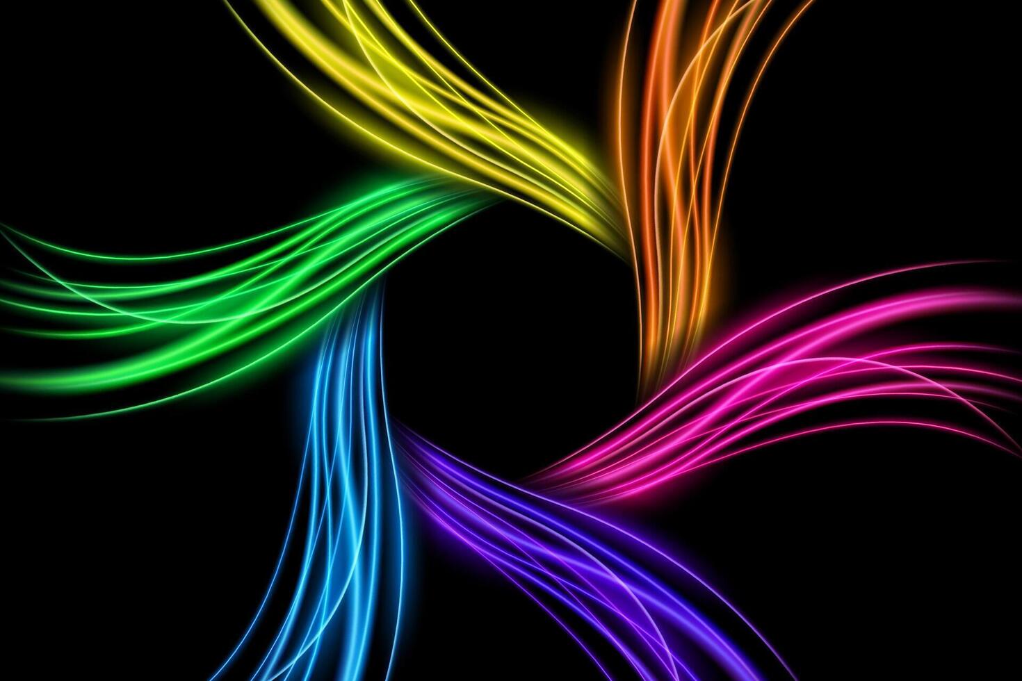 Colorful Twirl Light Circle Effect on Dark Background, Vector Illustration
