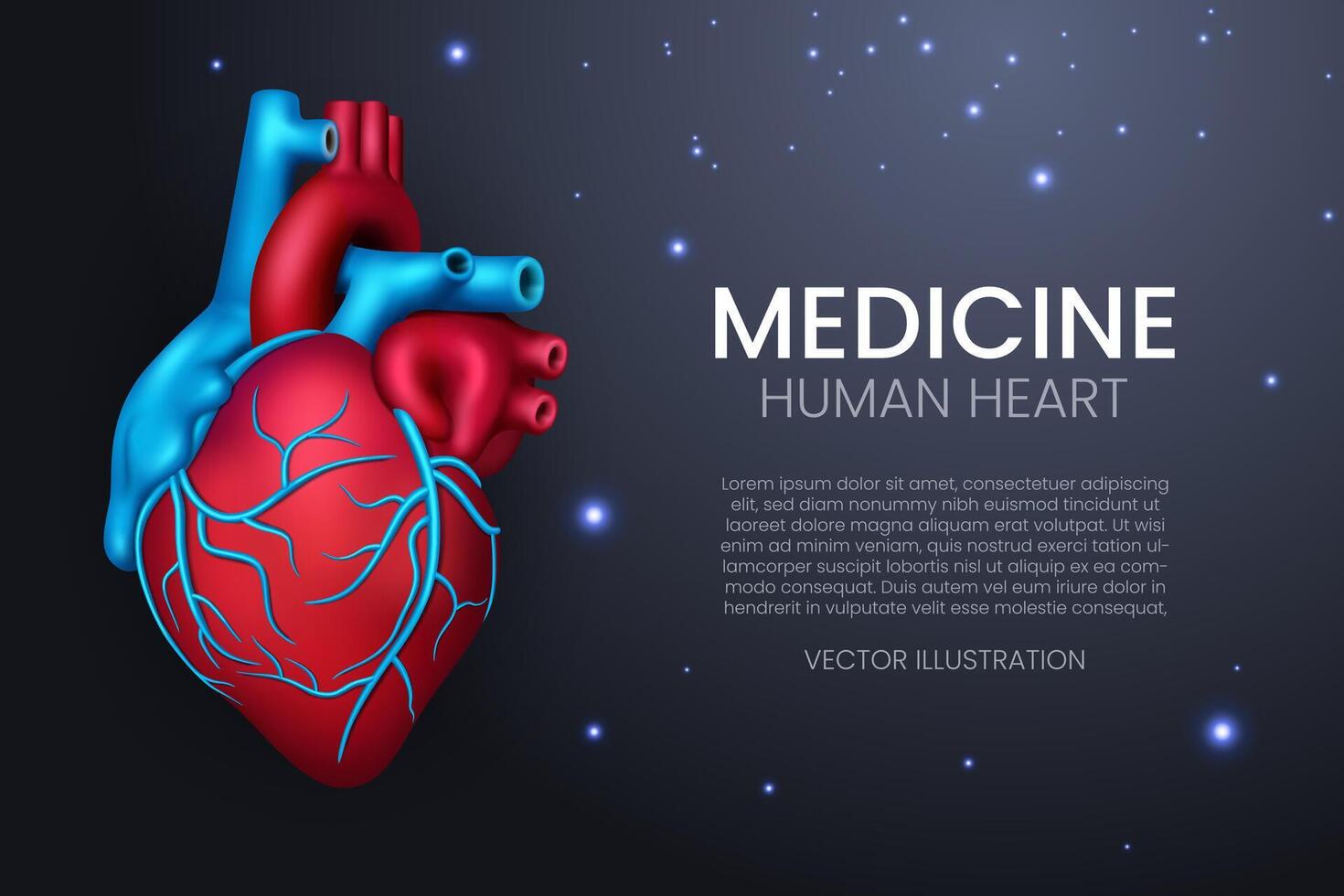 Shiny Human Heart, Landing Page Background, Realistic 3D, Vector Illustration